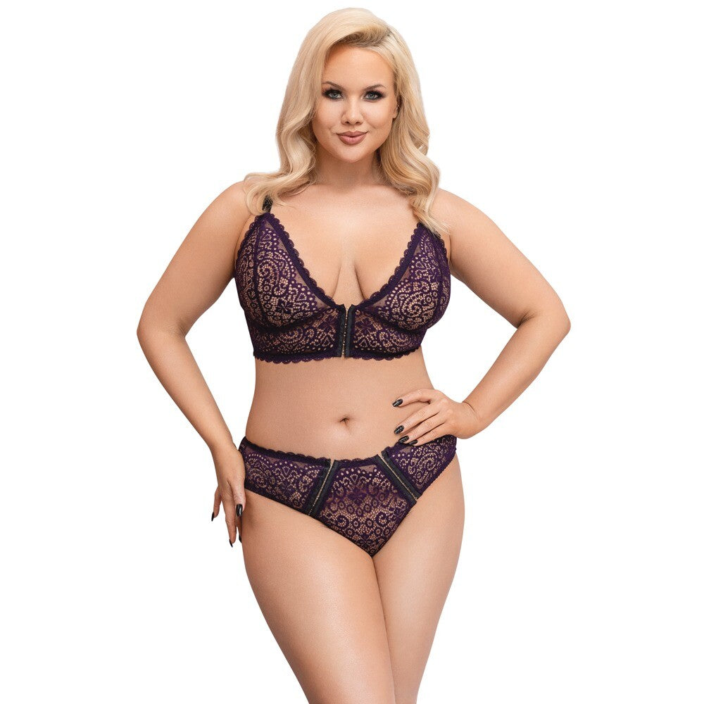 Cottelli Curves Delicate Lace Bralette And Briefs-Katys Boutique