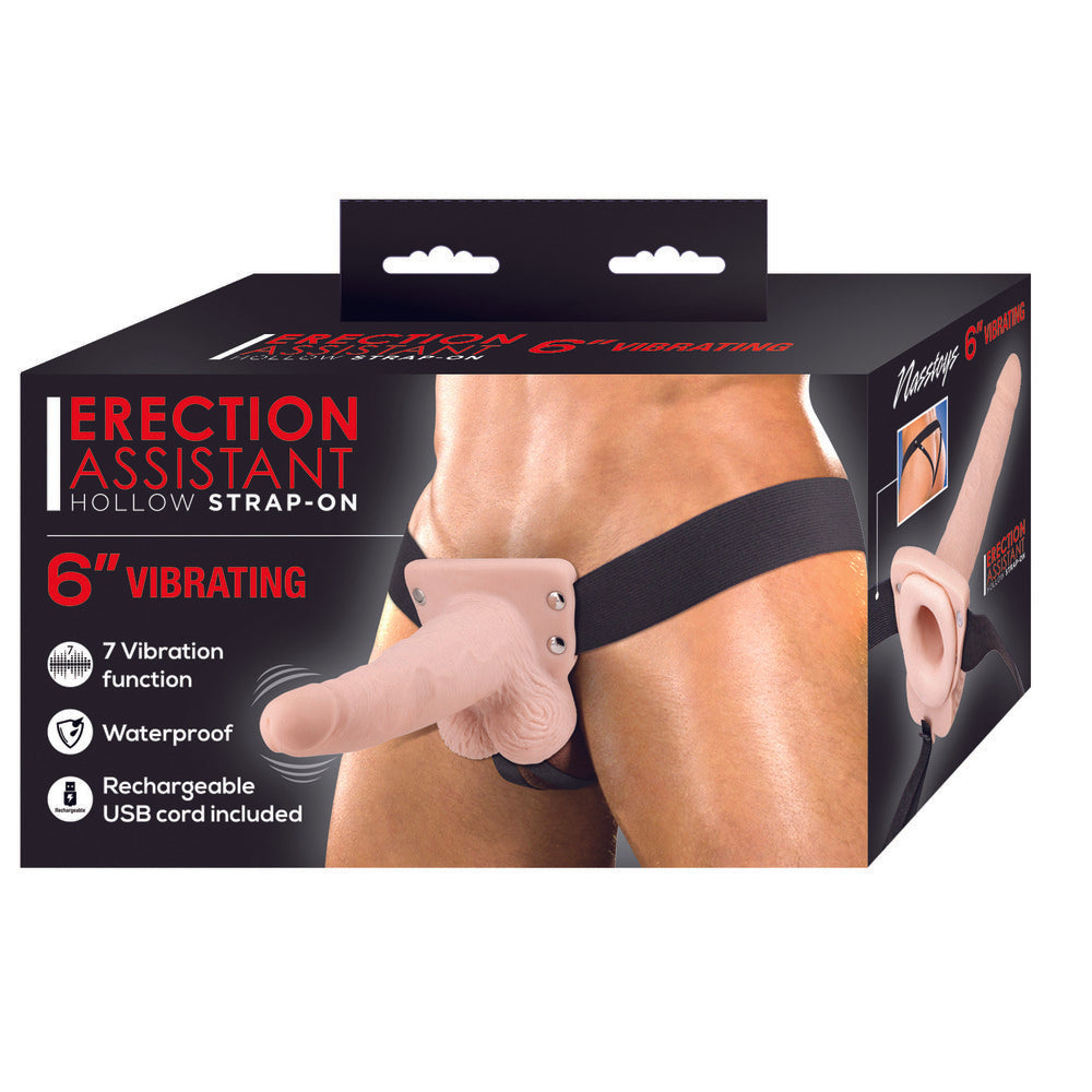 Erection Assistant Hollow Vibrating StrapOn 6 inch Flesh Pink-Katys Boutique