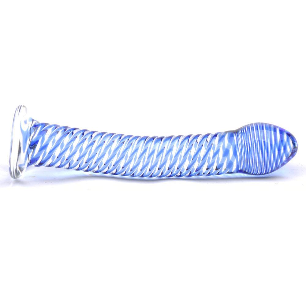 Glass Dildo With Blue Spiral Design-Katys Boutique