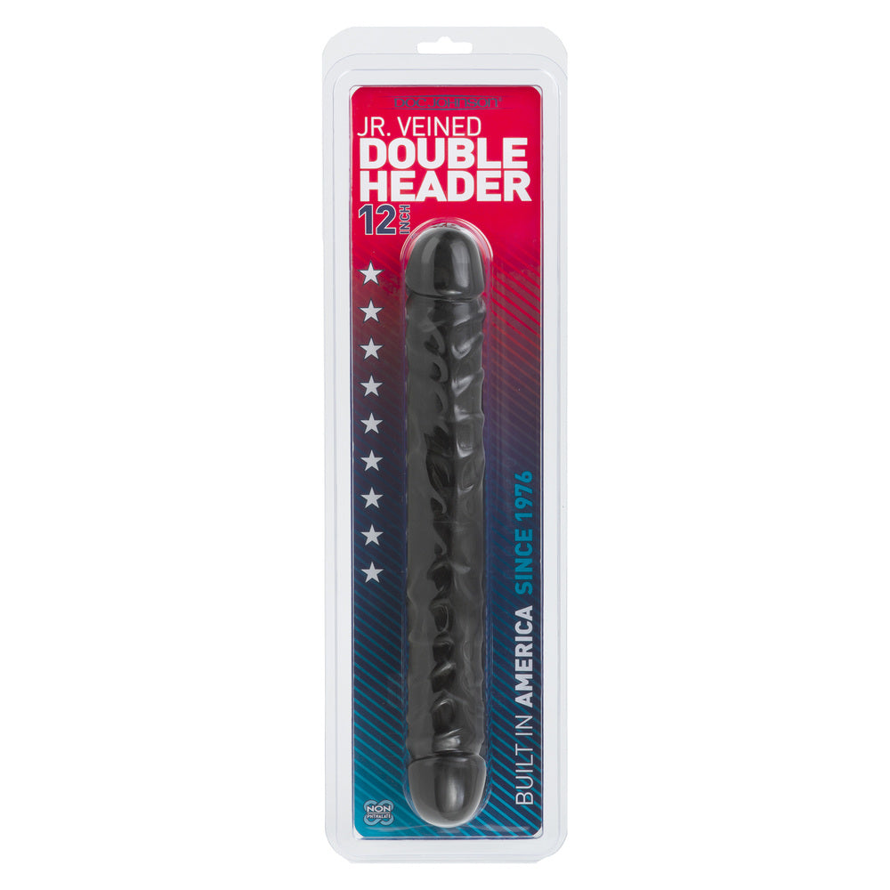 Jr Veined Double Header 12 Inch Bender Dong Black-Katys Boutique