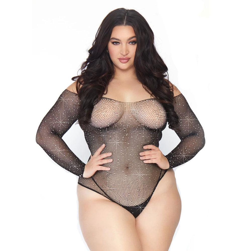 Leg Avenue Crystalized Long Sleeve Body Plus Size UK 18 to 22-Katys Boutique