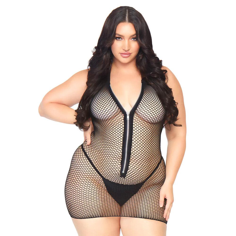 Leg Avenue Fishnet Zip Up Dress Plus Size UK 18 to 22-Katys Boutique