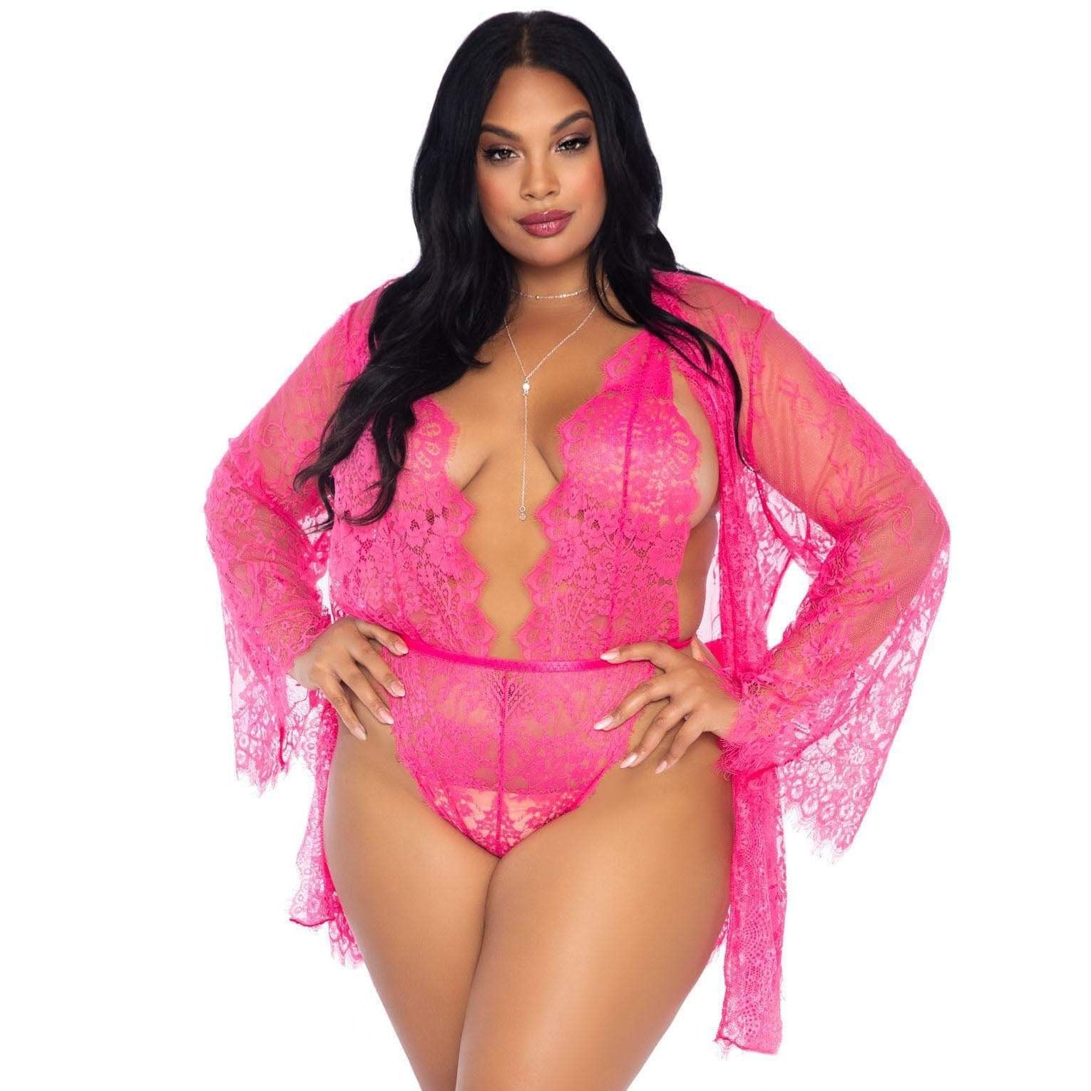 Leg Avenue Floral Lace Teddy and Robe Set-Katys Boutique