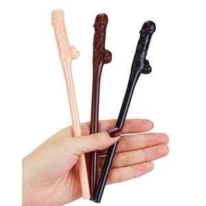 Lovetoy Pack Of 9 Willy Straws Black Brown And Pink-Katys Boutique