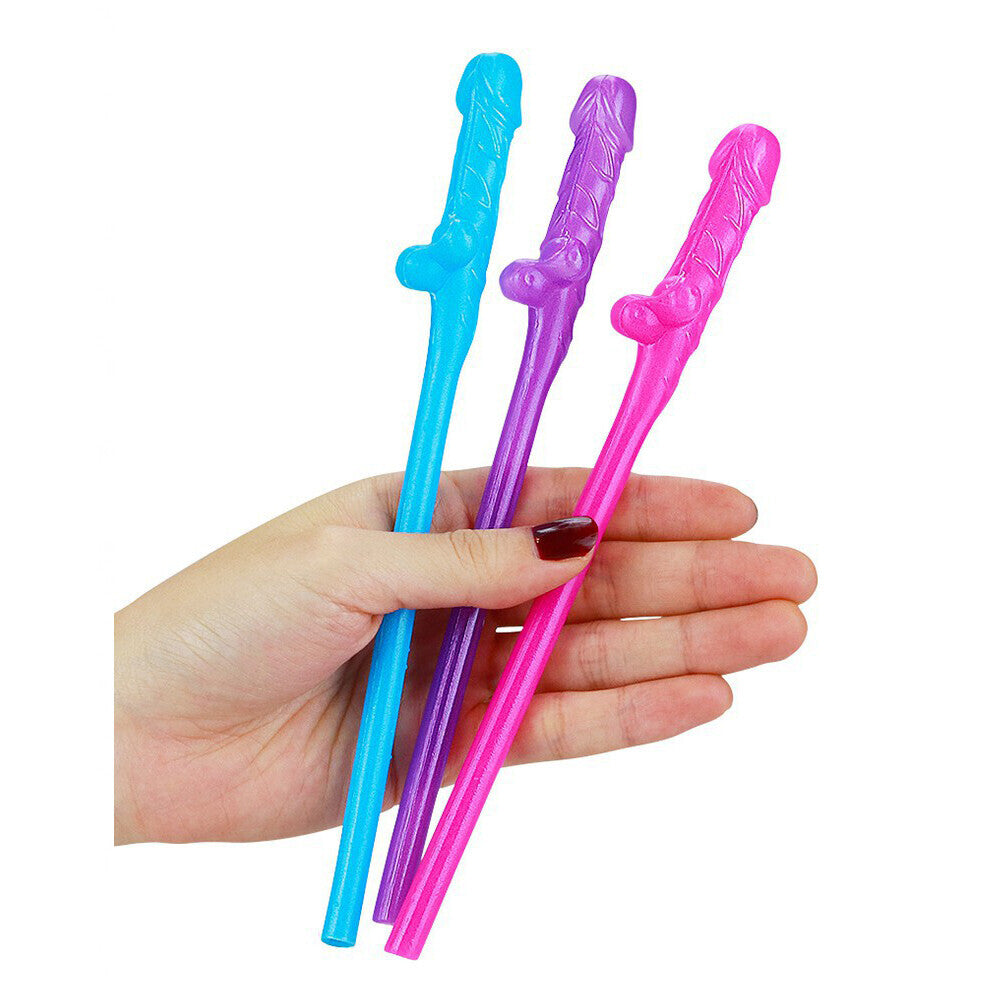 Lovetoy Pack Of 9 Willy Straws Blue Pink And Purple-Katys Boutique