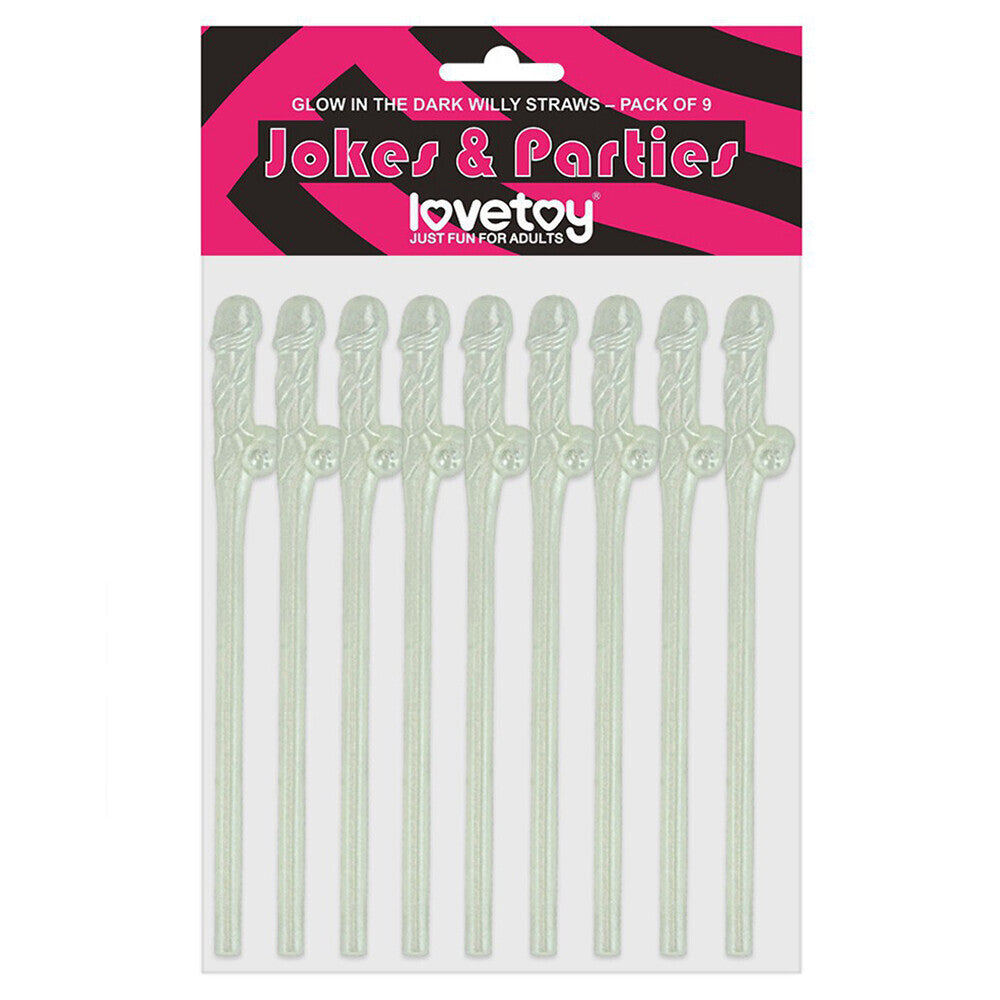 Lovetoy Pack Of 9 Willy Straws Glow In The Dark-Katys Boutique