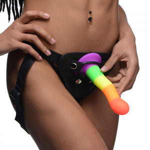 Proud Rainbow Silicone Dildo with Harness-Katys Boutique