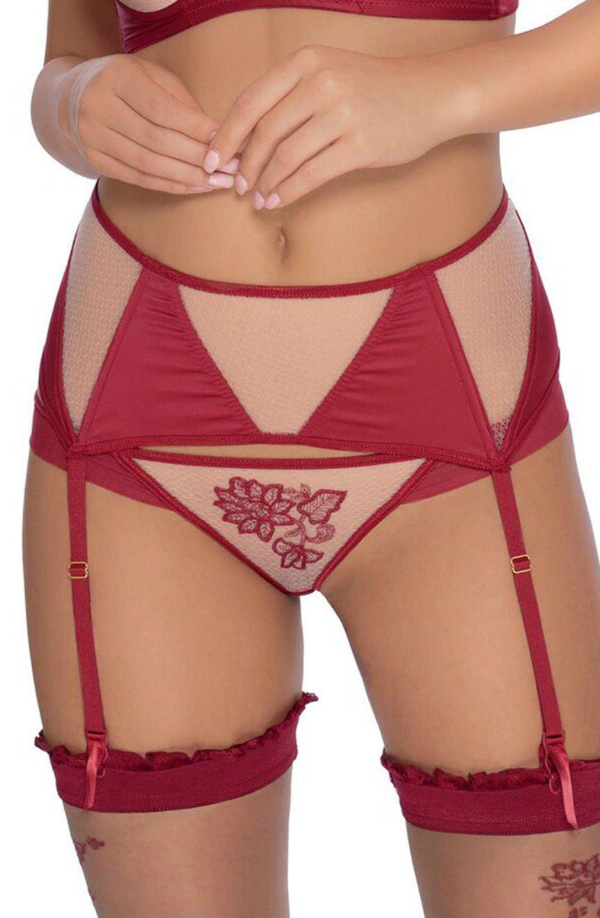 Roza Mehendi Suspender Belt Claret-Katys Boutique