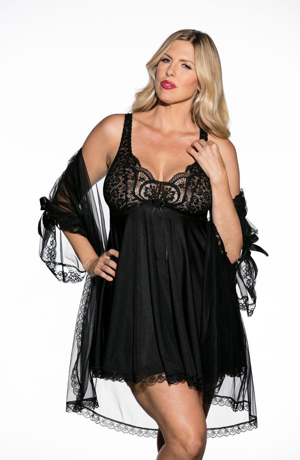 Shirley Of Hollywood X3595 Black 3 Piece Babydoll-Katys Boutique