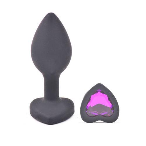 Small Heart Shaped Diamond Base Black Butt Plug-Katys Boutique