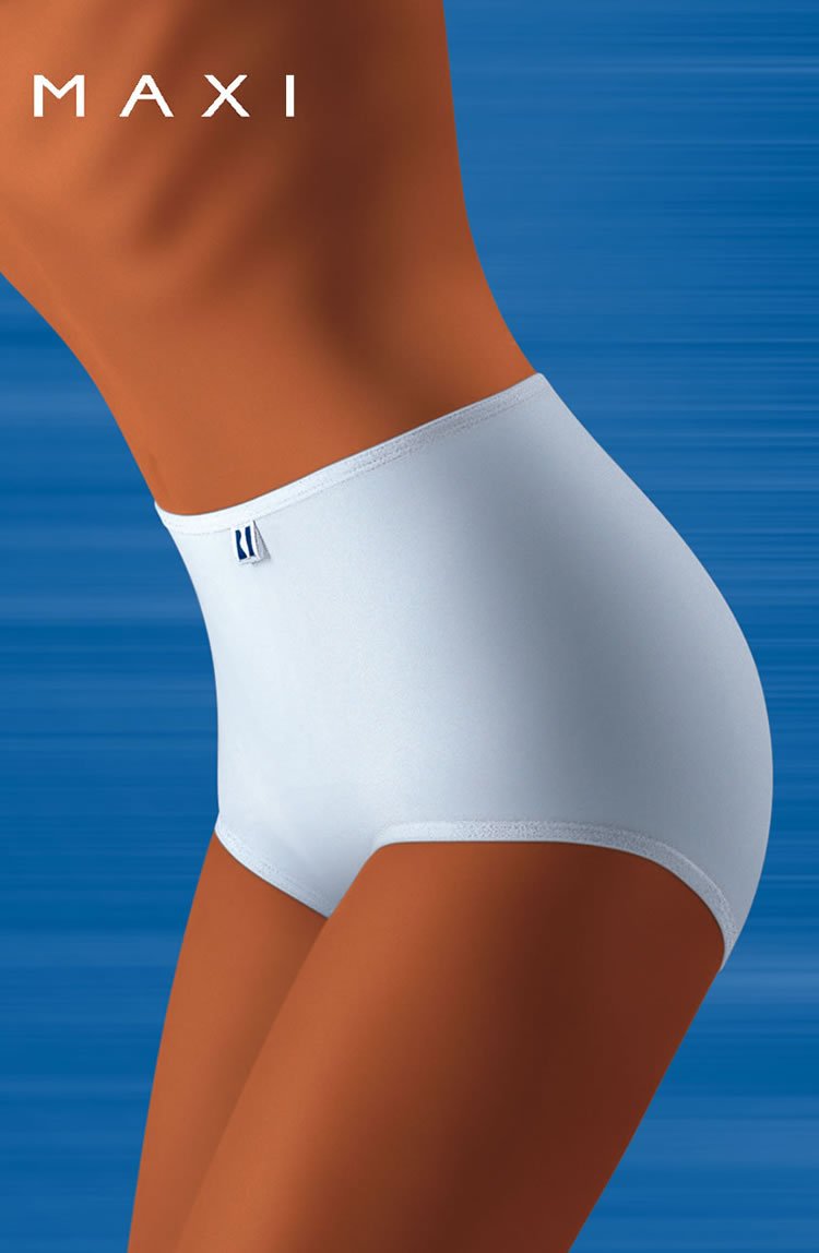 A person wearing black Wolbar Tahoo Maxi Briefs stands against a blue background. The word "MAXI" is written in white in the top left corner. The image focuses on the torso and upper leg areas, highlighting the fit of this stylish piece designed for ultimate comfort by Wolbar.