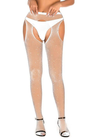 Yesx Yx851 Sparkly Fishnet White Tights-Katys Boutique