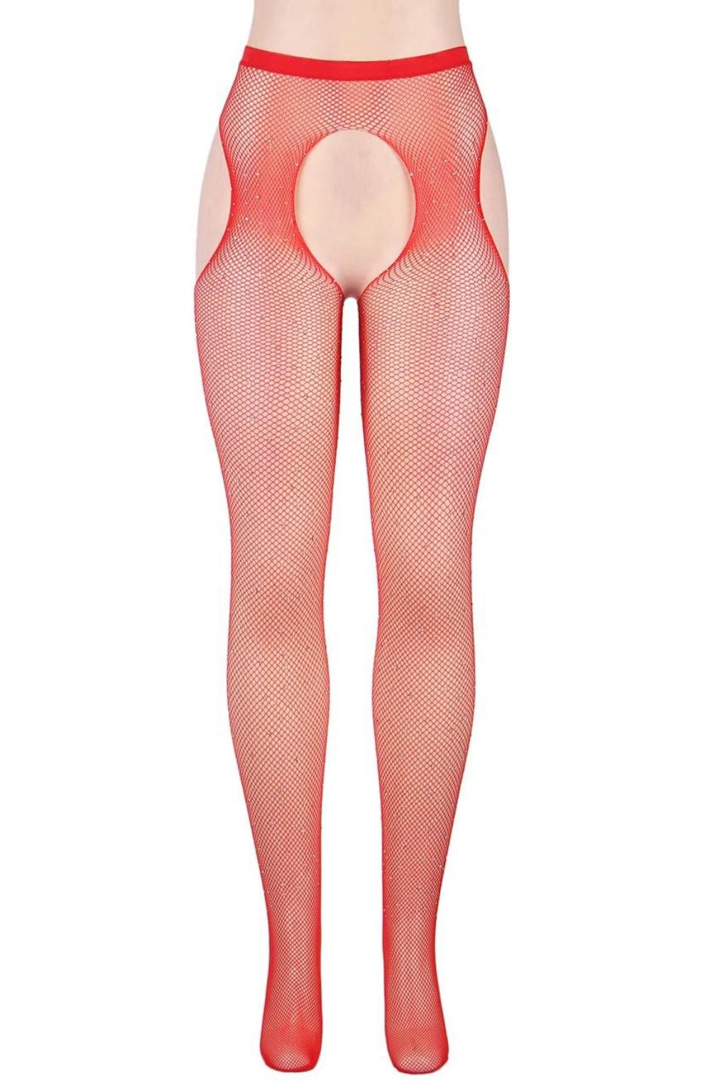 Yesx Yx852 Sparkly Fishnet Red Tights-Katys Boutique