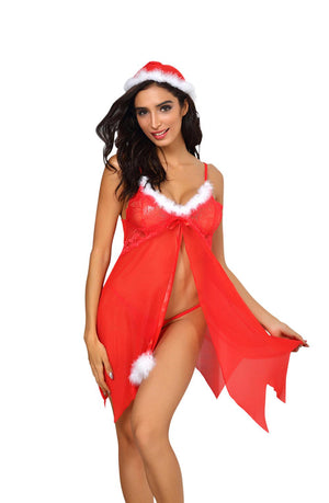 Yesx Yx947 3Pc Red/White Hat, Babydoll & Thong-Katys Boutique