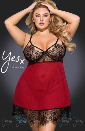 Yesx Yx958Q Black/Red Babydoll Set-Katys Boutique