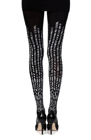 Zohara "Cross It" Black/Silver Print Tights-Katys Boutique