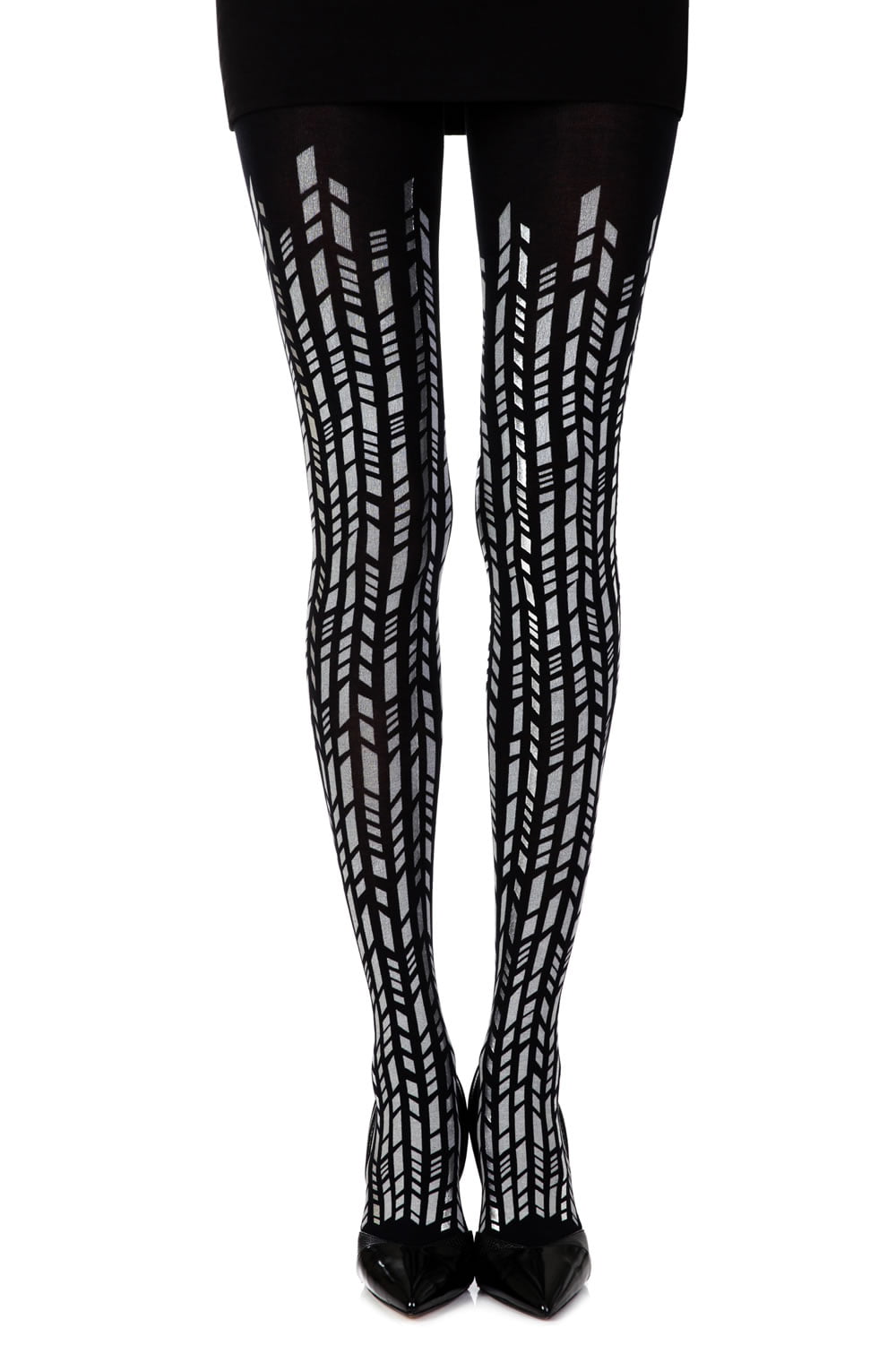 Zohara "Cross It" Black/Silver Print Tights-Katys Boutique