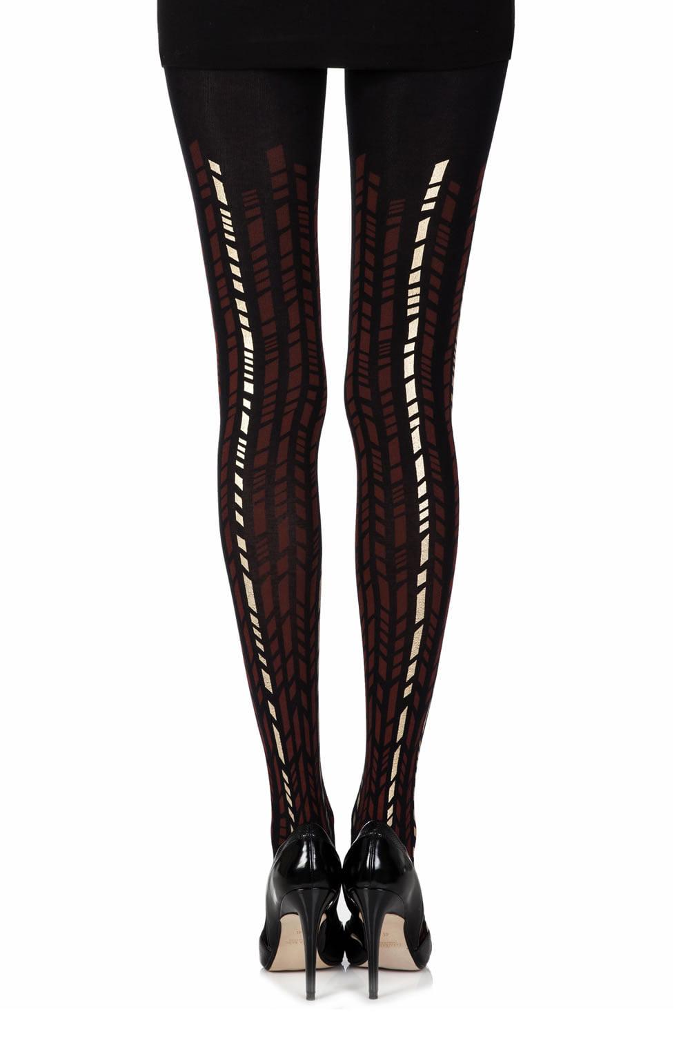 Zohara "Cross It" Burgundy/Gold Print Tights-Katys Boutique