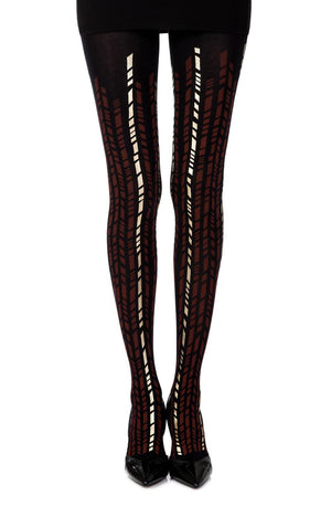 Zohara "Cross It" Burgundy/Gold Print Tights-Katys Boutique