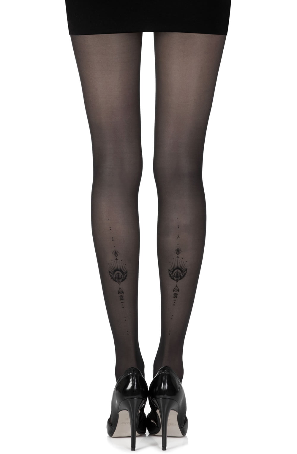 Zohara "Jewel In The Night" Black Sheer Print Tights-Katys Boutique