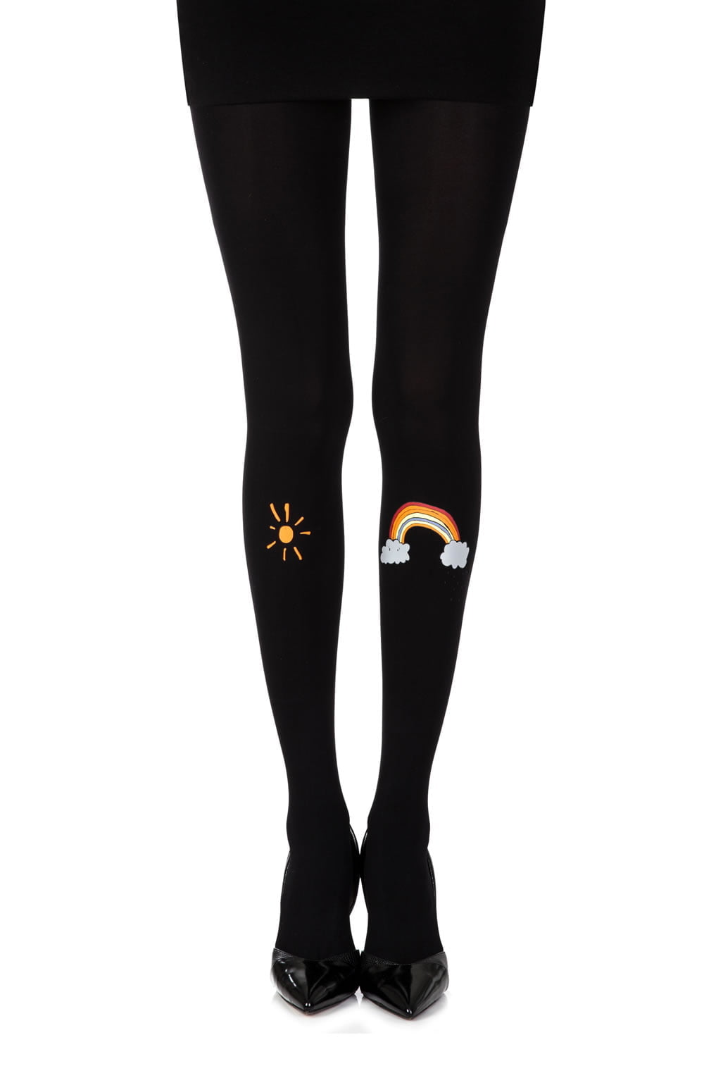 Zohara "Over The Rainbow" Black Print Tights-Katys Boutique