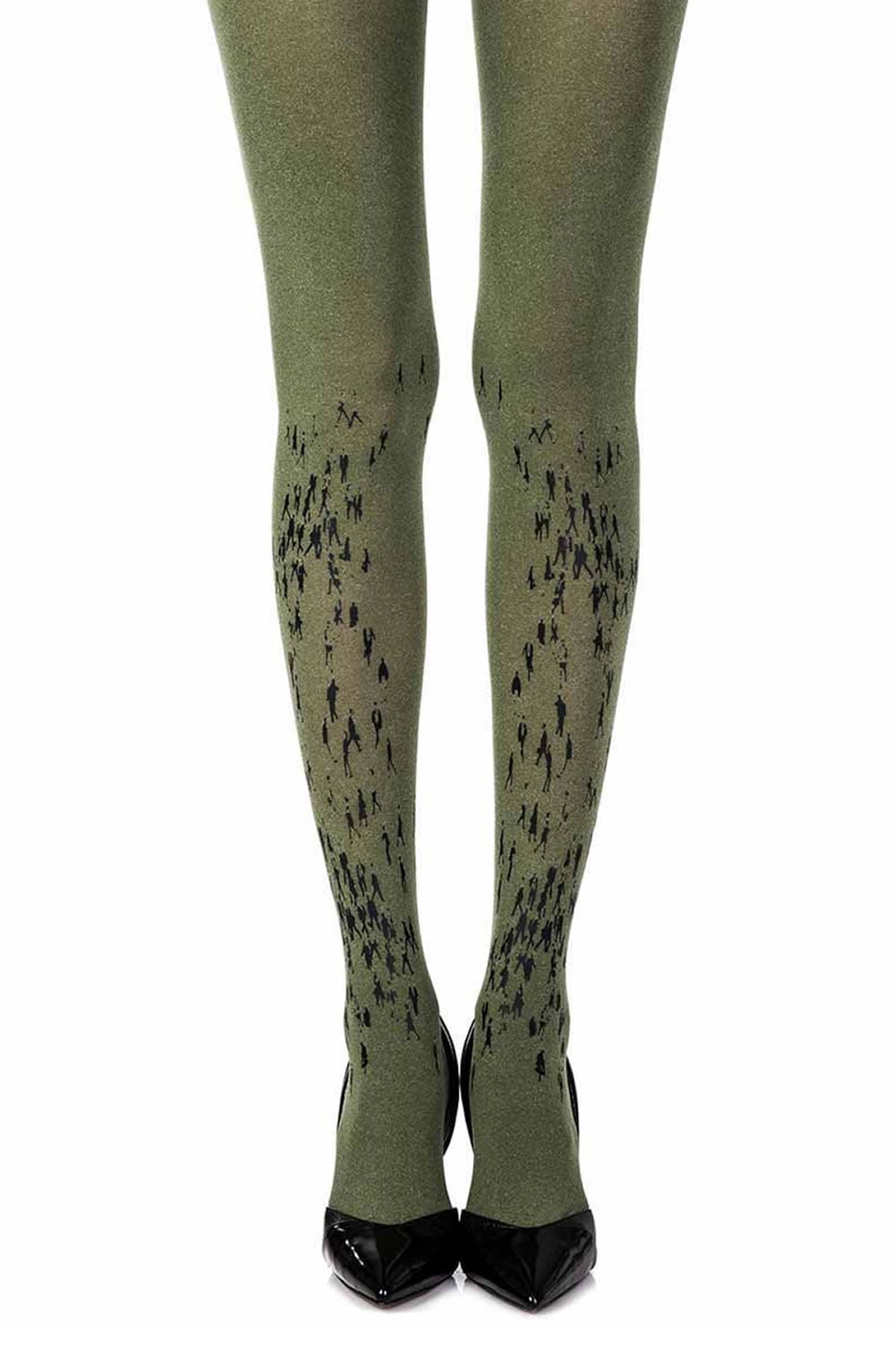 Zohara "Walking By" Green Print Tights-Katys Boutique