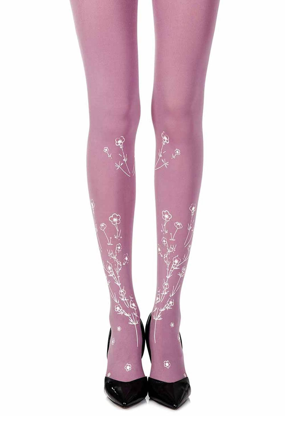 Zohara "Wild Roses" Violet Print Tights-Katys Boutique