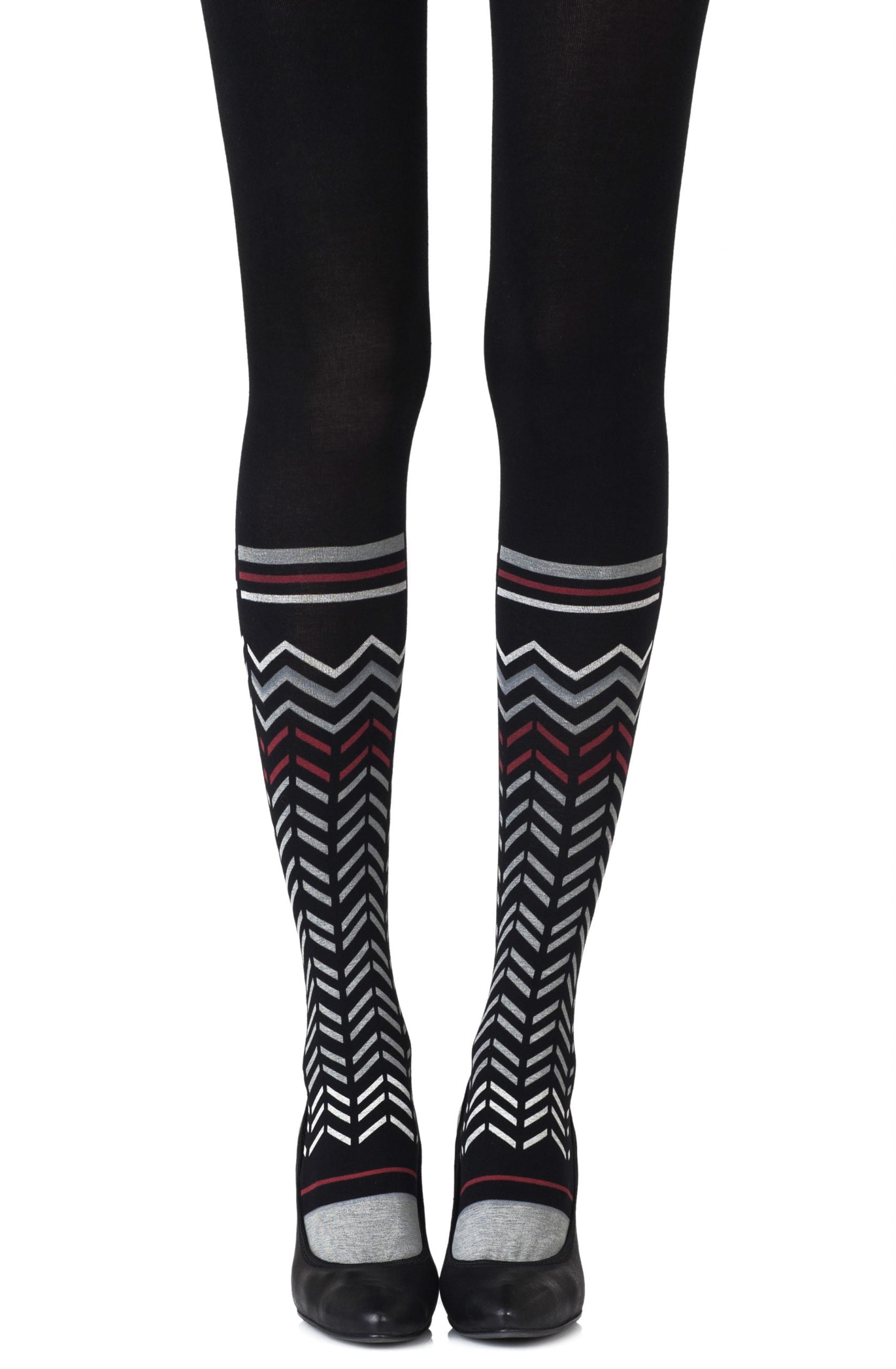 Zohara "Zig Zag Walk" Black Print Tights-Katys Boutique