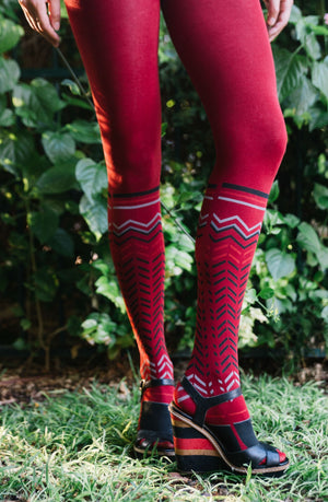 Zohara "Zig Zag Walk" Burgundy Print Tights-Katys Boutique